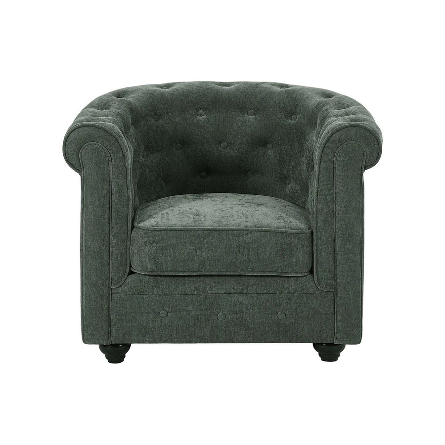 Vente-unique Chesterfield Sessel in Grün mit gerader Rückenlehne und Armlehnen aus Stoff - Bild 2