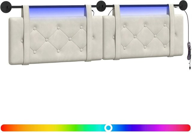 vidaXL Hängendes Kopfteil aus Samt mit integrierter LED-Beleuchtung in Creme/Beige, B: 170 cm, H: 55 cm, T: 7,8 cm - Bild 1