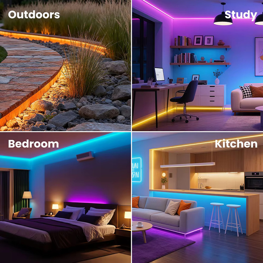 KISUFU COB LED Neonstreifen RGB Multicolour, dimmbar mit Timer und Schalter, 220V wasserdichte Hintergrundbeleuchtung für Küche und Wohnzimmer - Bild 5