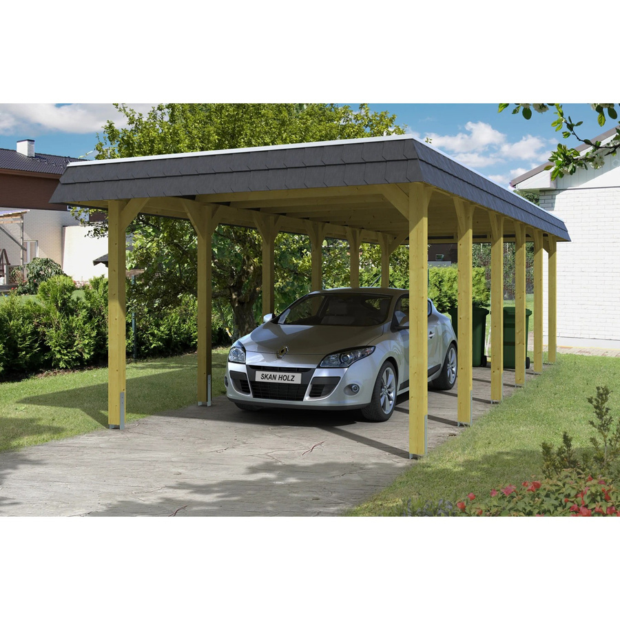 Skan Holz Carport Spreewald mit Walmdach aus Nadelholz und Aluminium-Dachplatten, Breite: 345 cm, Tiefe: 893 cm, Höhe: 241 cm, Schwarz - Bild 2