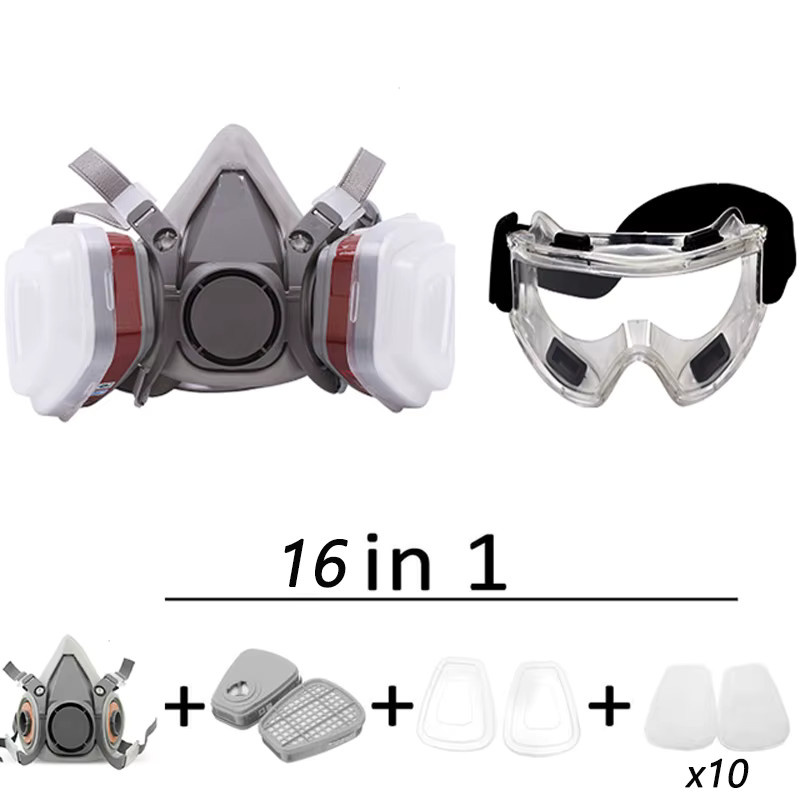 Industrielle Halbgesichts-Gasmaske Typ 6200 in Grau mit Schutzbrille und Schutzanzug inklusive Ersatzfiltern - Bild 2