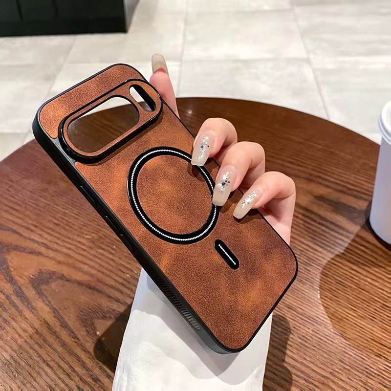 Retro-Handyhülle aus mattiertem Kunstleder für Google Pixel 10A und Pixel 11 Pro XL in Braun mit kabelloser Ladefunktion und stoßfestem Schutz - Bild 1