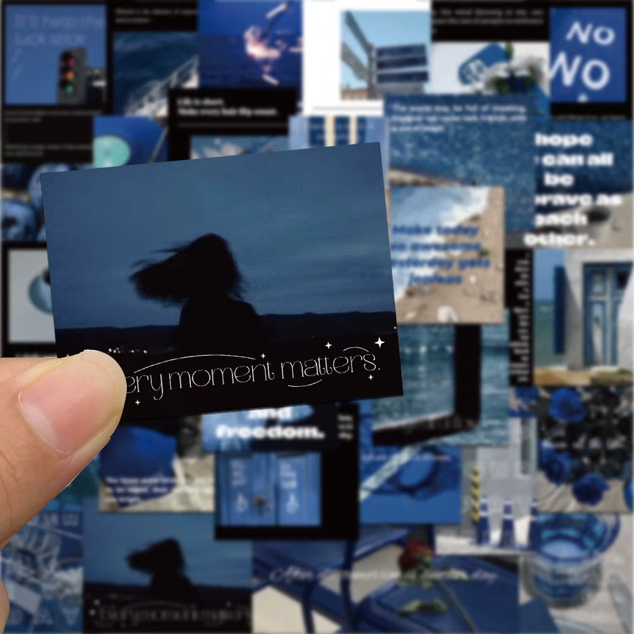 30 Stück Blue Moment Sticker Pack wasserdichte ästhetische Aufkleber in Blau für Scrapbook, Telefon und Skateboard - Bild 3