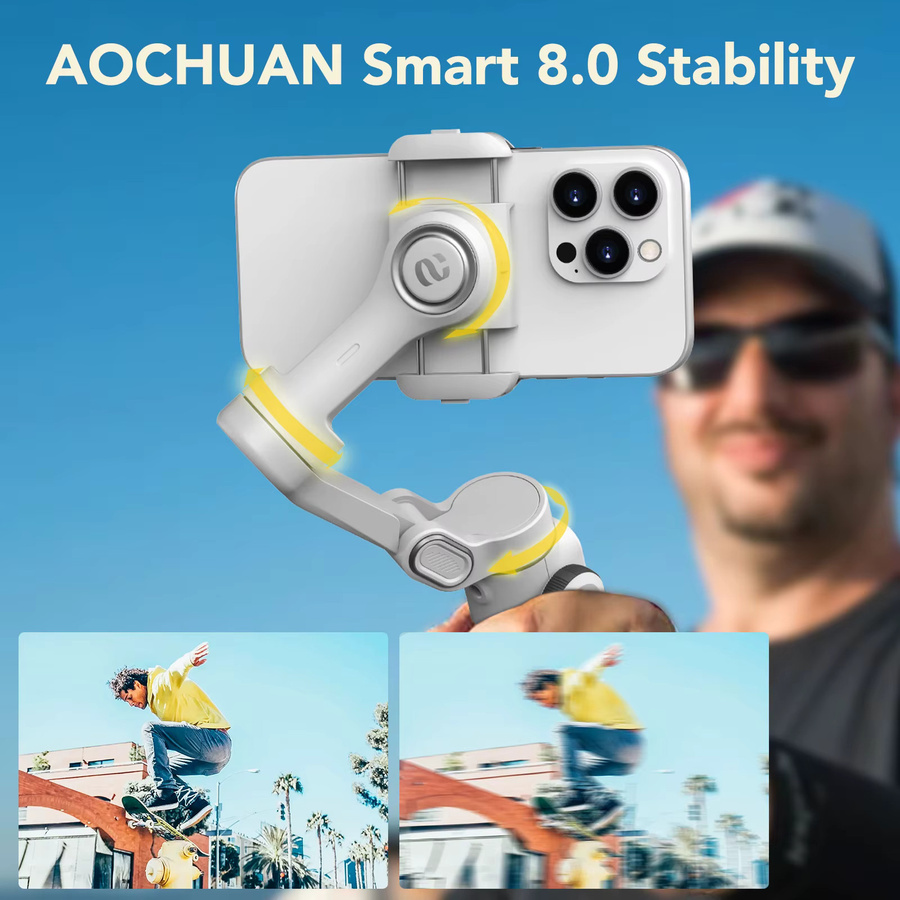 AOCHUAN Smart X2 Smartphone 3-Achsen-Gimbal-Stabilisator mit integrierter Verlängerungsstange und LED-Display in Weiß für iPhone und Android-Handys - Bild 2