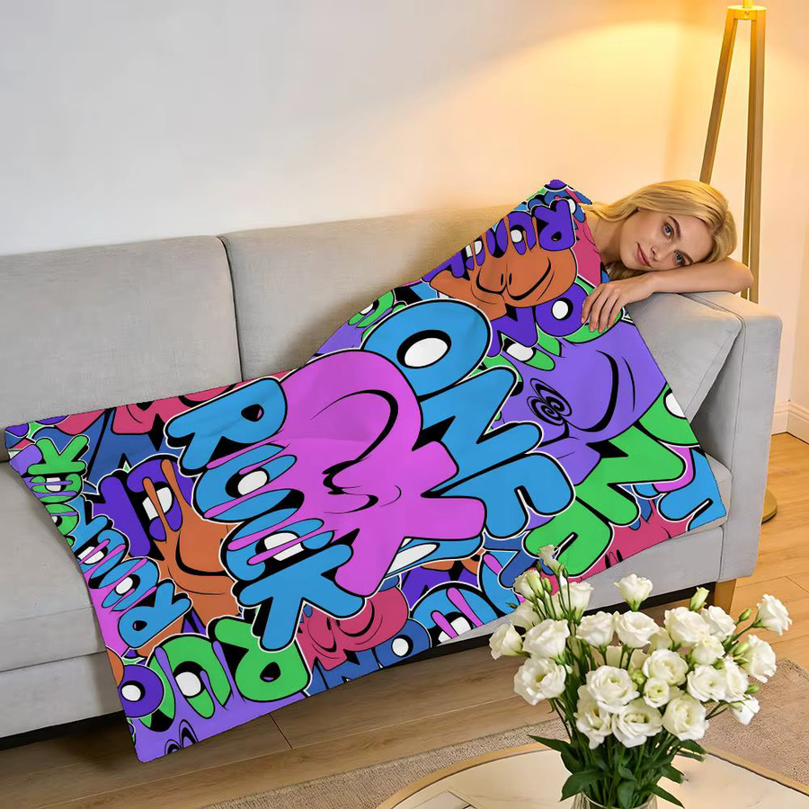 O-ONE R-ROCK Detox Kurzflor-Plüschdecke in Weiß und Multicolour, weich und hautfreundlich für Sofa und klimatisierte Räume - Bild 2