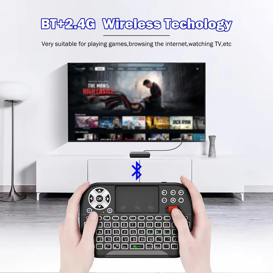 KEBIDUMEI Mini-Tastatur mit RGB-Hintergrundbeleuchtung, Bluetooth und 2.4G kabellos, inklusive Touchpad, Scrollrad und Air Mouse für PC und TV Box, Schwarz - Bild 2
