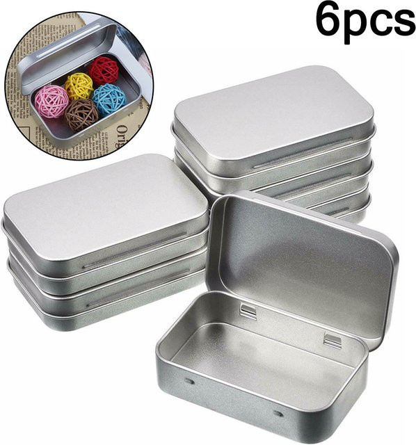 VIBRATITE 6er Set Mini Metallboxen aus Zinn in Silber für Schmuck und Pillen mit Schiebedeckel - Bild 1