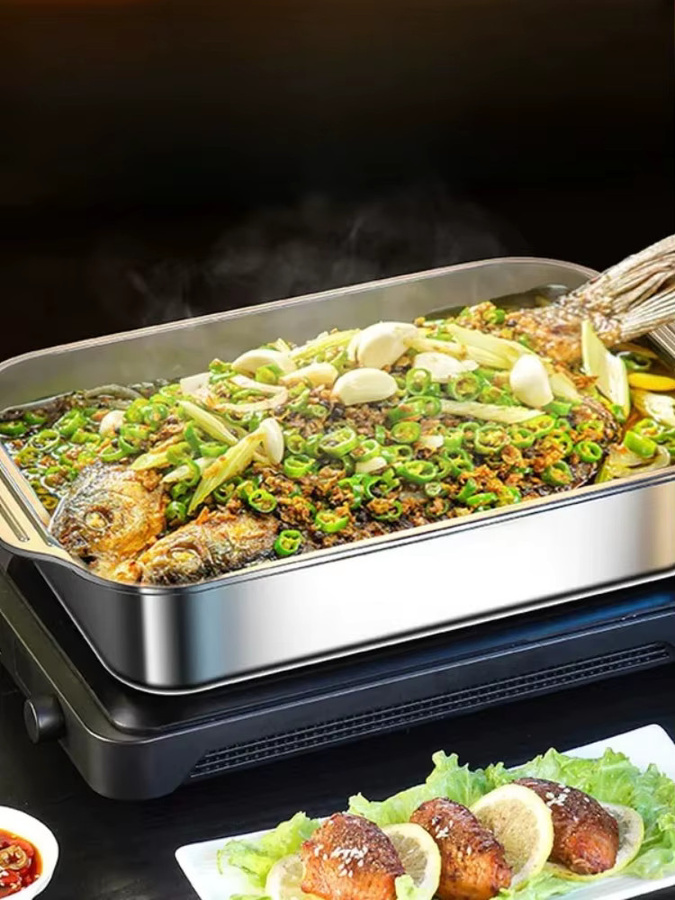 FEB.WIND Grilltablett aus Edelstahl mit Deckel und Doppelohren, rechteckige Fischbackform in Silber - Bild 7