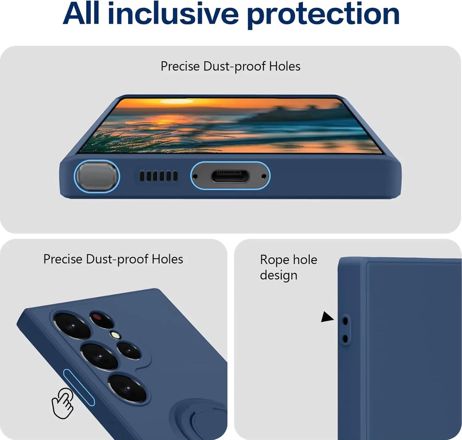 Stoßfeste Silikon Schutzhülle mit 360 Grad drehbarem Fingerring für Samsung Galaxy S23 Ultra und S24 Ultra in Rot oder Blau - Bild 5