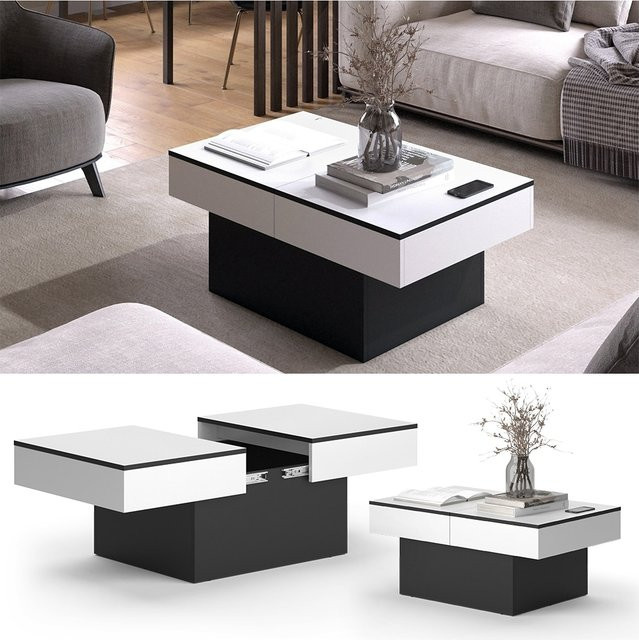 Vicco Couchtisch Boto ausziehbar und klappbar in Schwarz Weiß B/T: 95 x 40 cm - Bild 1