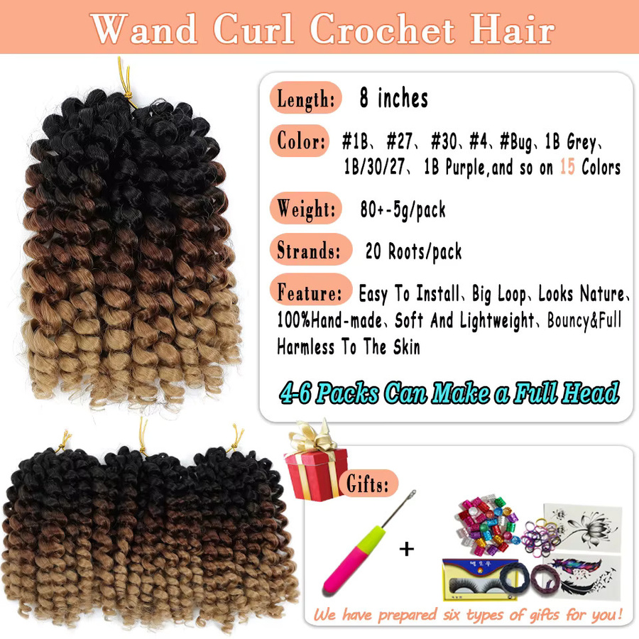 Bewill Ombre Jamaican Bounce Wand Curl Häkelhaar, 8 Zoll, synthetisch, Frauen Kinder - Bild 2