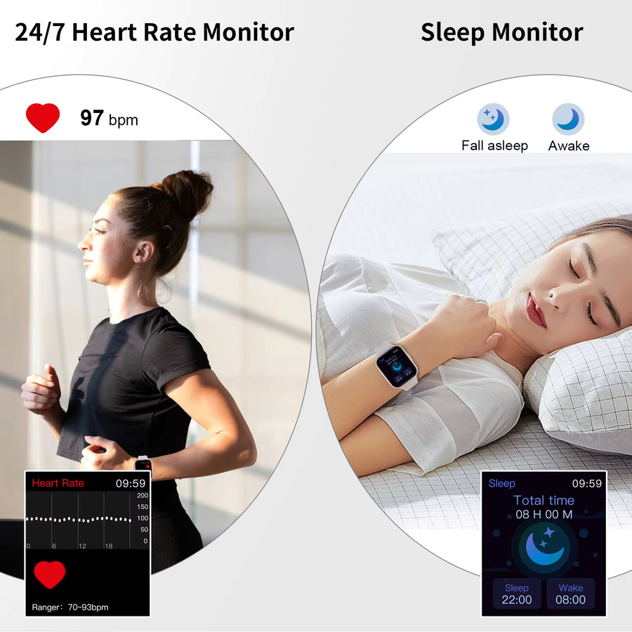 Nerunsa Smartwatch, 1.69 Zoll, Schwarz, Silikon, Unisex - Bild 3