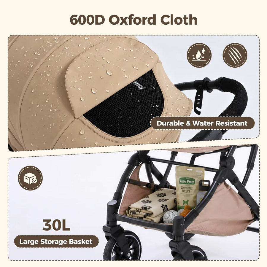 PAWZ Road Faltbarer Haustier-Kinderwagen für Hunde und Katzen in Grau mit Ein-Klick-Faltmechanismus, umkehrbarem Griff und Zubehör - Bild 4