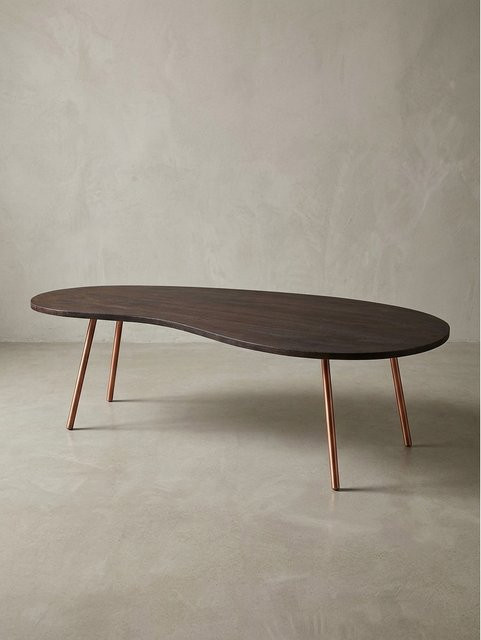 KADIMA DESIGN Couchtisch aus Massivholz in Grau mit ovaler Form und Metallbeinen, B/T/H: 122 x 63 x 34,5 cm - Bild 1