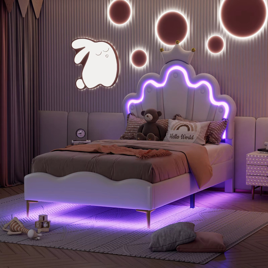 Superaly Kinderbett Einzelbettgestell Prinzessinnenbett mit Kronenförmigem Kopfteil und Lattenrost, Farbe: Weiß, B/T/H: 90 x 200 cm - Bild 2
