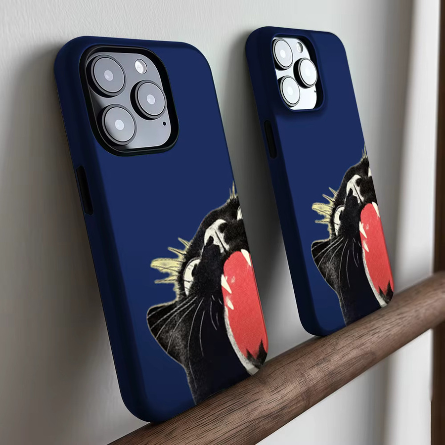 CaseLumi Matte Bumper MagSafe Schutzhülle für iPhone 17 16 15 14 13 Pro Max mit Silly Black Cat Design in Blau - Bild 3