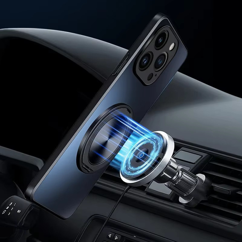 Realme 14 Pro Plus 14X AG Frosted Magnetische Ständer Halter Telefonhülle mit stoßfester harter Rückseite in Schwarz - Bild 2