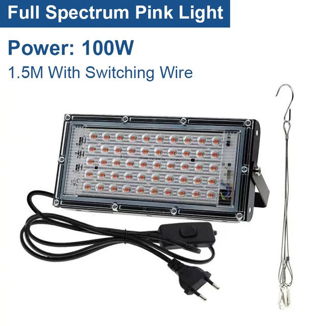 LED-Pflanzenwachstumsflutlicht Vollspektrum mit Schalter in Schwarz, 100 W - Bild 1