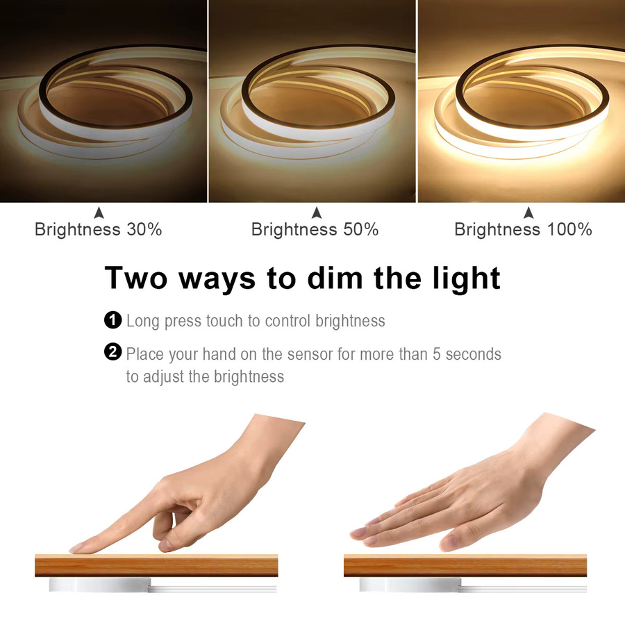 Gyarfas COB LED Neon Streifen mit Bewegungssensor und Touch-Dimmer, Warmweiß, Wasserdichtes Silikon Lichtband für Schrank, Küche und Schlafzimmer, 24V - Bild 4
