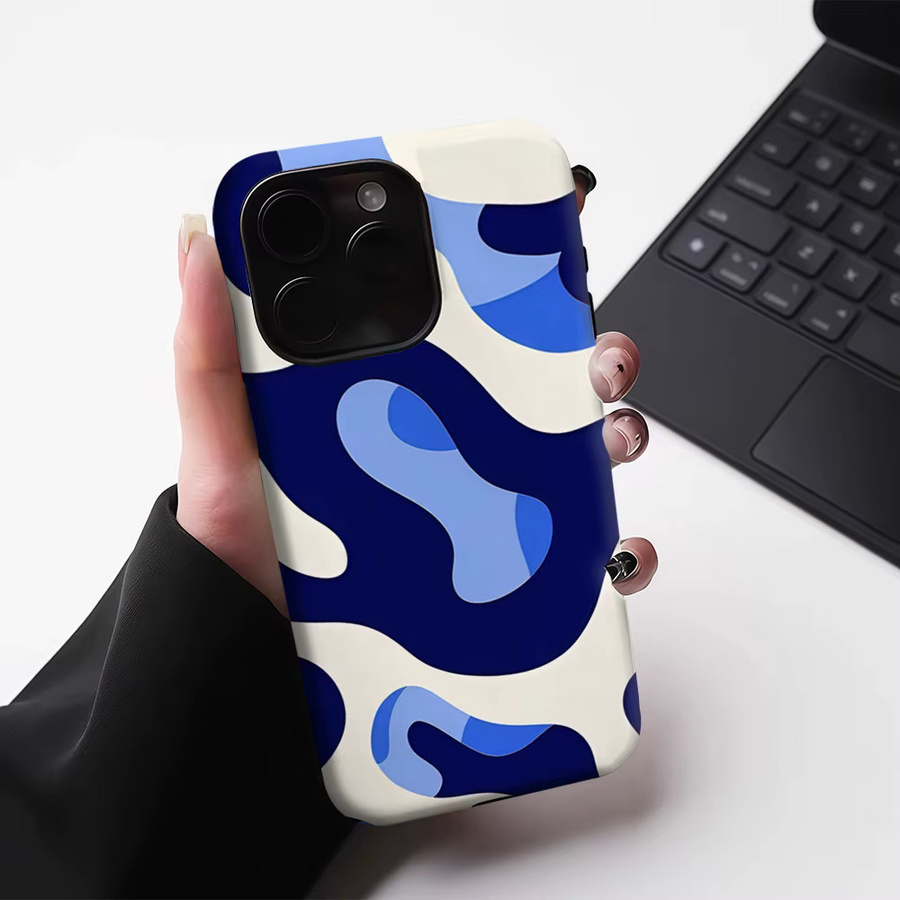Potdemiel Handyhülle mit blauem Tarnmuster für iPhone 17 16 15 14 Pro Max Plus, magnetische Double-Layer Tough Case - Bild 5