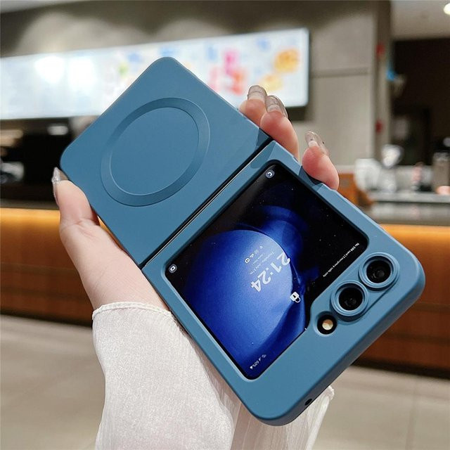 Magnetische Flüssigsilikon Schutzhülle für Samsung Galaxy Z Flip (Z Flip 7, 6, 5, 4, 3) mit kabellosem Laden, stoßfest und weich, Navy Blau - Bild 1