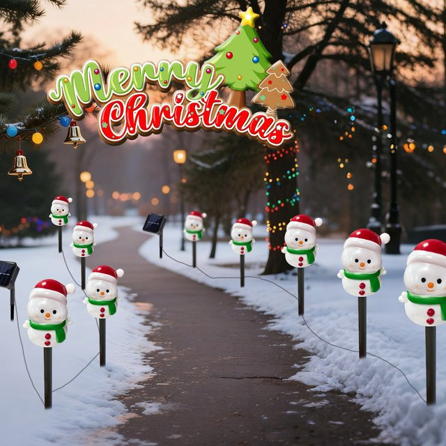 Peach Forest Schneemann Gartenstecker Set 4/5 Teile Wasserdichte Outdoor Landschaftsbeleuchtung für Terrasse und Garten zur Weihnachtsdekoration - Bild 1