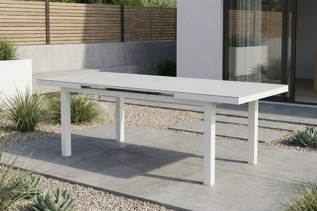 OUTFLEXX Premium Ausziehtisch für Garten und Terrasse aus Aluminium und Glas, weiß, B/T/H: 180 bis 240 x 100 x 76 cm - Bild 1