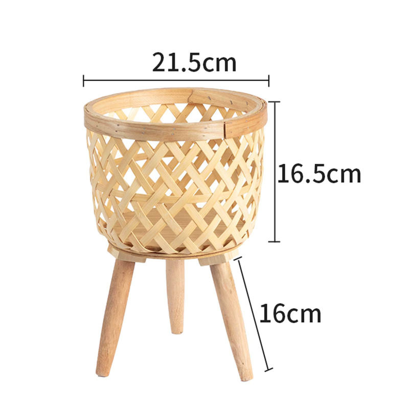 Kesoto Handgewebter Blumenkorb aus Bambus in Beige, Rund und Stehend im Skandinavischen Design - Bild 4