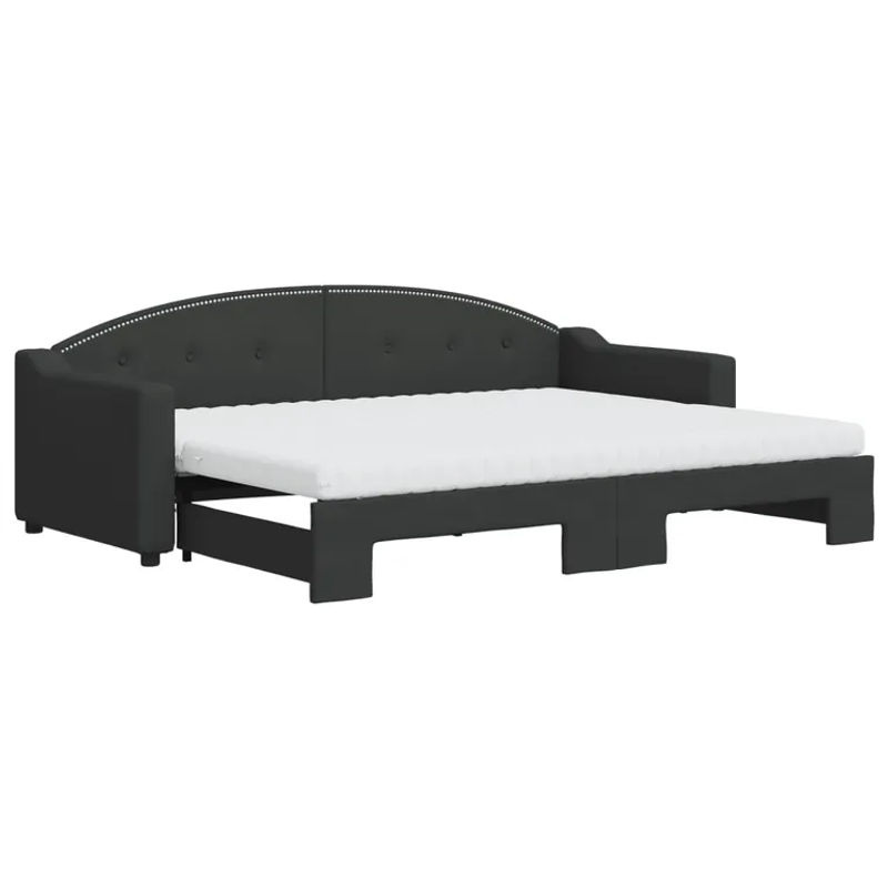 Vidaxl Ausziehbare Liege mit Matratze in Schwarz aus Stoff und Holz/Metall, B: 80 cm, L: 200 cm - Bild 3