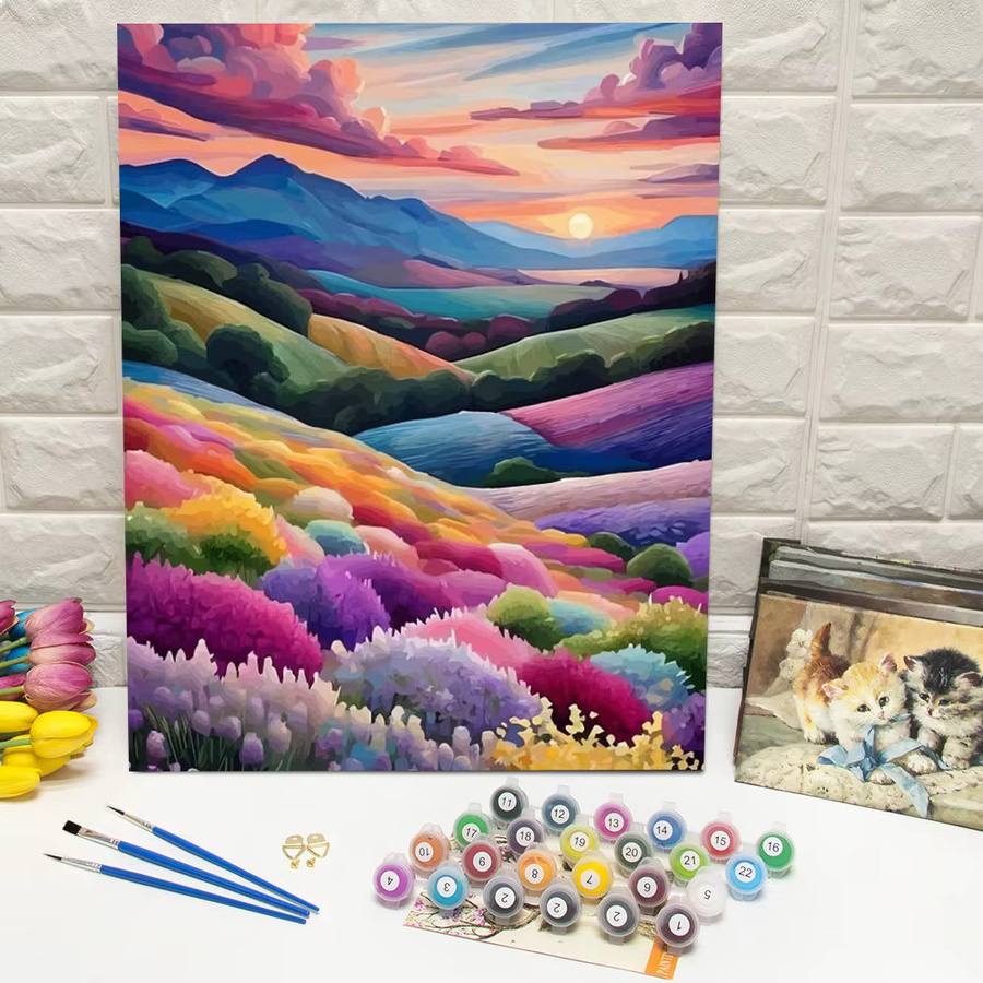 Huacan Malen nach Zahlen Berglandschaft, Sonnenuntergang, Natur, Bunt - Bild 3