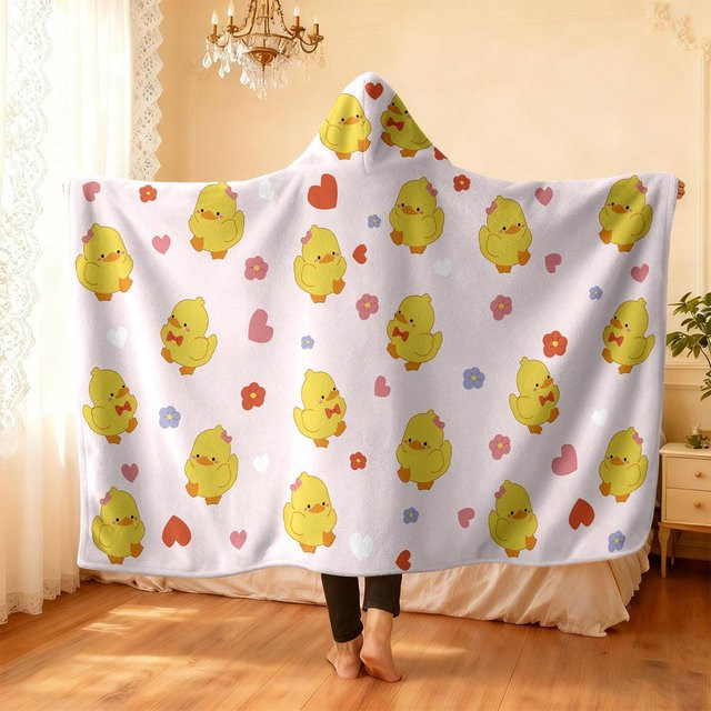 JMG Household Supplies Kapuzen-Flanell Decke mit Entenprint, Gelb, B/B: 150 x 130 cm - Bild 1