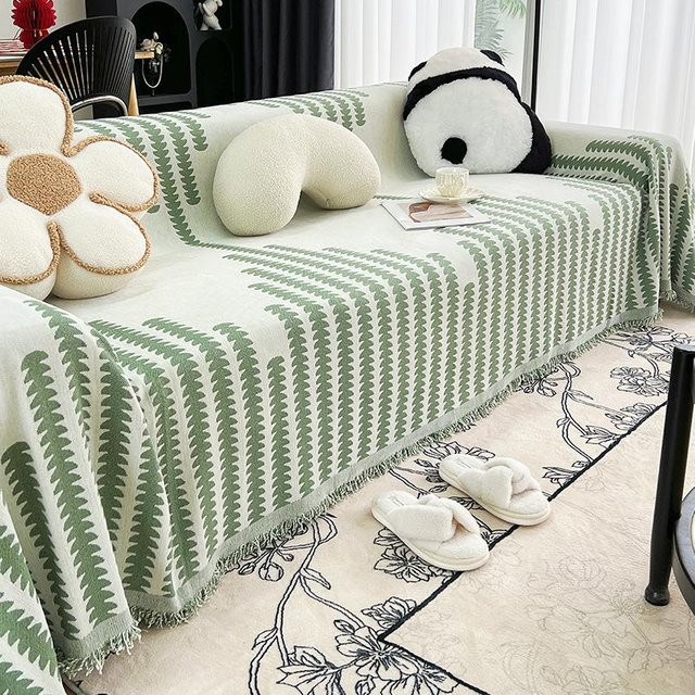 Wenxu Chenille Sofabezug Universalbezug in Grün, B/T/H: 110 x 110 cm - Bild 1