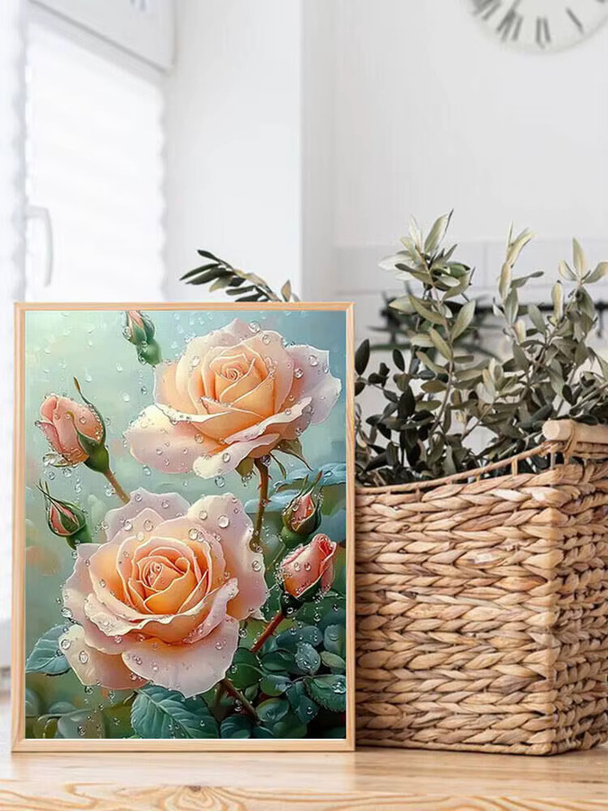Huacan Diamantmalerei Rose mit Regentropfen als Mosaik-Strassbild für die Tischdekoration, B/H: 30 x 20 cm - Bild 4