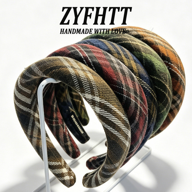 ZYFHTT Retro Kariertes Schwamm-Stirnband, Damen - Bild 1