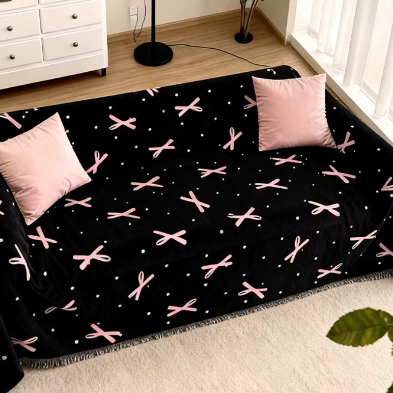 HH DETAN Sofabezug mit Schleifenmuster in Schwarz-Rosa, rutschfester und haustierfreundlicher Couch-Schutz für dein modernes Wohnzimmer - Bild 3