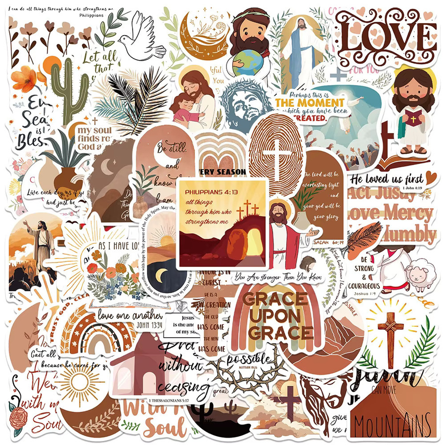 Charile Cartoon Boho Jesus Bibel Aufkleber Set für Notebook, Gitarre und Koffer, Mehrfarbig - Bild 2