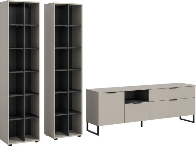 Wohnwand Morena von Inn.Furn in Kaschmir und Schwarz mit Soft-Close-Funktion, Breite: 305 cm - Bild 1