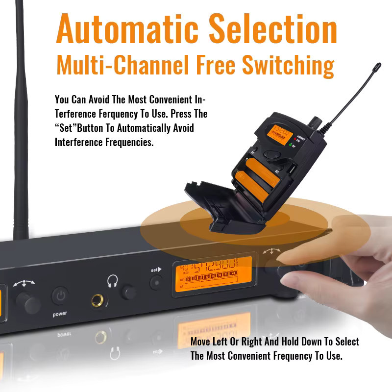 Yamnweo GS Kabelloses In-Ear-Monitor-System in Schwarz mit UHF-Technologie, 100m Reichweite und automatischem Frequenzscan - Bild 6
