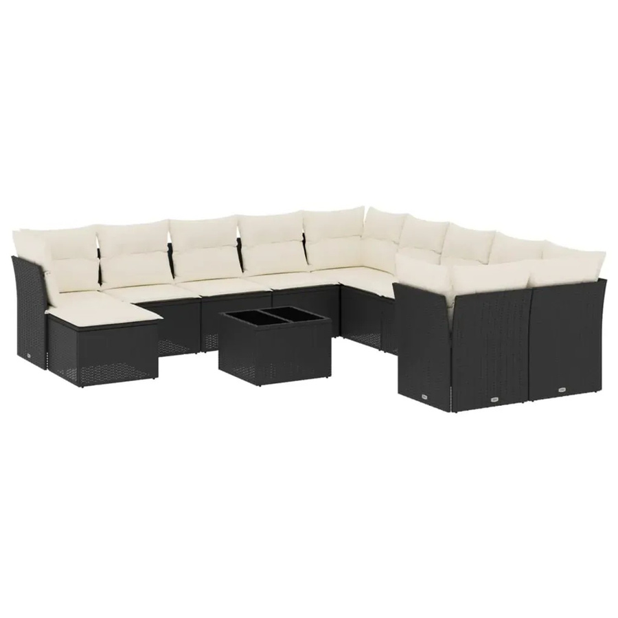 vidaXL 12-tlg. Garten-Sofagarnitur in L-Form aus Poly-Rattan mit Kissen, Schwarz - Bild 2