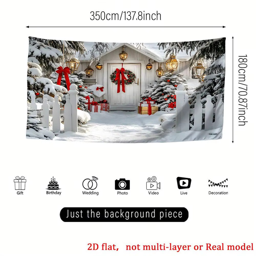 VIKAMA Winter Wonderland Weihnachtsbanner mit Snowy Cottage Szene im nordischen Stil als Weihnachtsdekoration und Fotohintergrund - Bild 3
