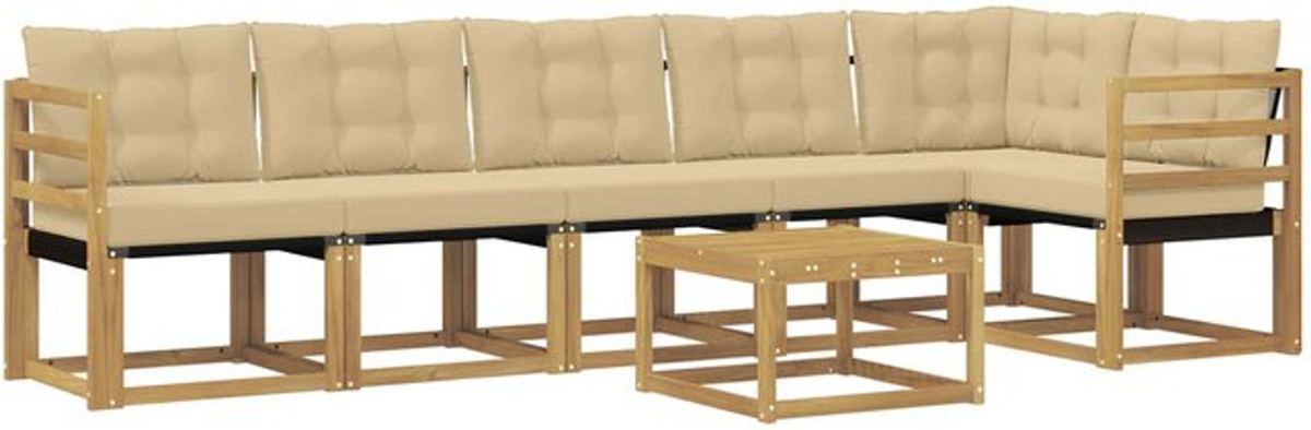 7-teilige Outdoor-Sofagarnitur aus Akazienholz mit Kissen in Weiß und Beige von vidaXL - Bild 1