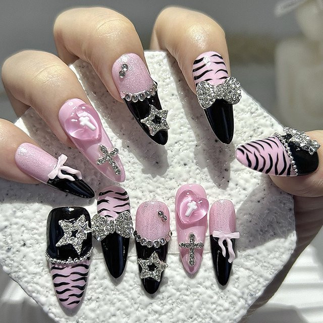 GIOIO Press On Nails, Schwarz Rosa, Glänzend - Bild 1