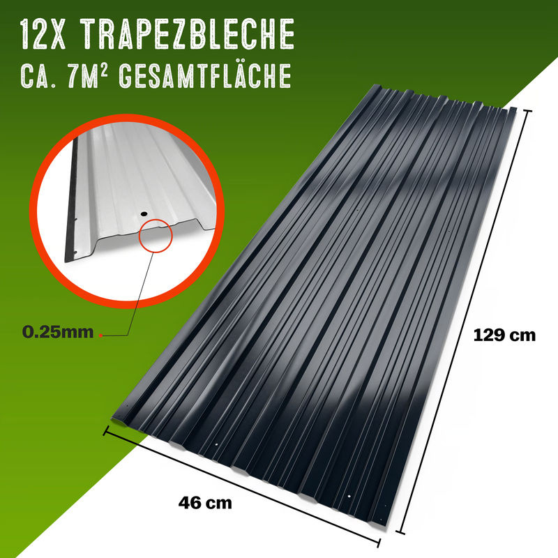 Deuba Trapezblech 12er-Set Grau, gelocht, B: 129 cm, H: 46 cm - Bild 5