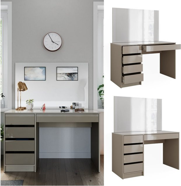 Vicco Schminktisch Sherry in Beige Hochglanz mit Spiegel und 5 Schubladen, B: 120 cm, T: 55 cm, H: 75 cm - Bild 1