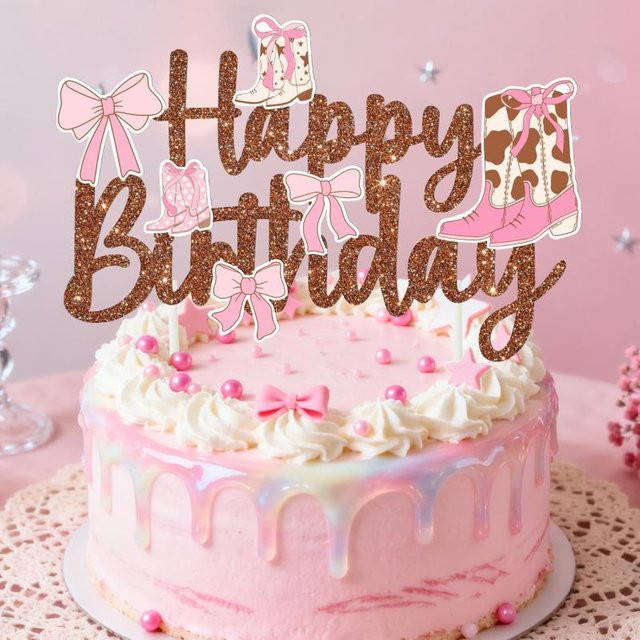 Alles Gute zum Geburtstag Kuchen Topper in Rosa und Braun mit Brief- und Schleifen-Design für Kinderpartys - Bild 1