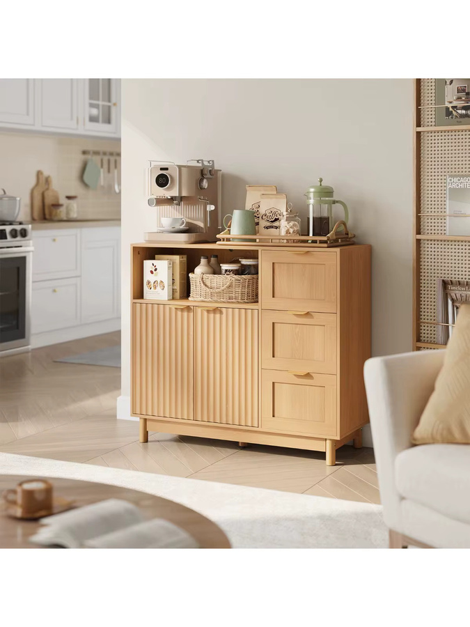 WOLTU Küchenschrank aus Holz mit 3 Schubladen und verstellbarem Regal, Buffet-Sideboard in Holzoptik, B/H/T: 90 x 80 x 35 cm - Bild 1