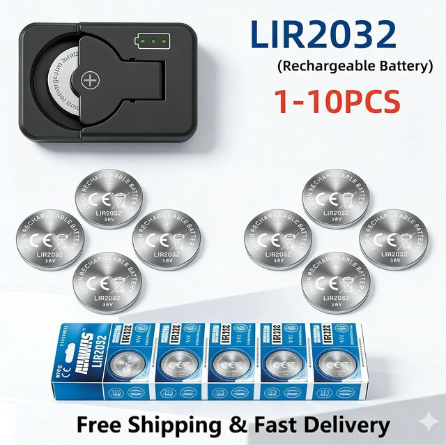 Koonenda LIR2032 Wiederaufladbare Lithium-Knopfzelle 3,6V in Silber für Autoschlüssel und Uhren - Bild 1