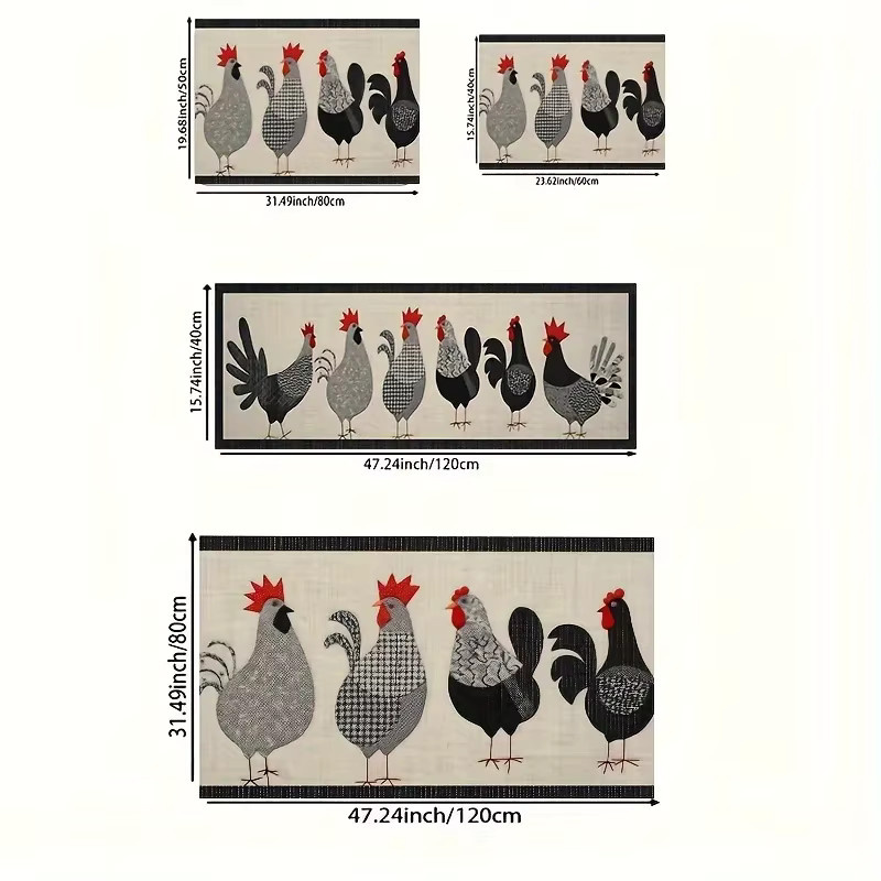 VIKAMA Küchenläufer Hahn mit Hühner-Motiv, gepolsterter und rutschfester Teppich im Landhausstil, mehrfarbig, B/T/H: 60 x 40 x 1 cm - Bild 5
