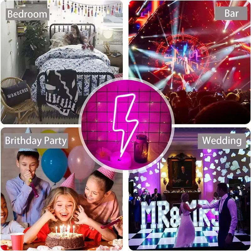 LED Neonschild Blitz mit Wolken und Mond in Weiß mit Sockel für Kinderzimmer, Party und Home Bar, B/T/H: 31,0 x 11,0 x 6,0 cm - Bild 4