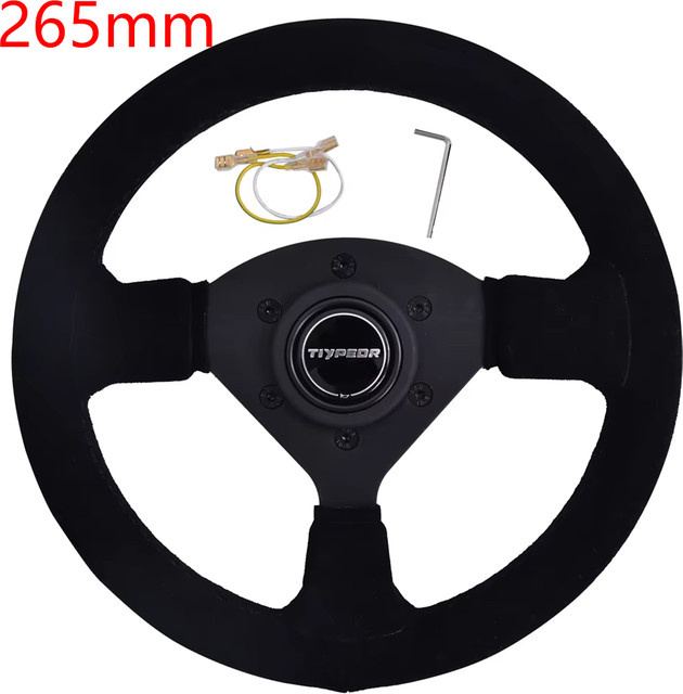 TIYPEOR Sportlenkrad mit 3 Speichen aus schwarzem Wildleder, 270 mm / 11 Zoll, Drift Simulations-Rennlenkrad - Bild 1